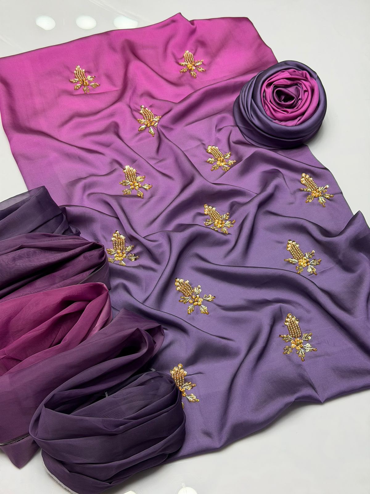 Shamoze silk Digital tye 'N' dye prints with pearls and beads