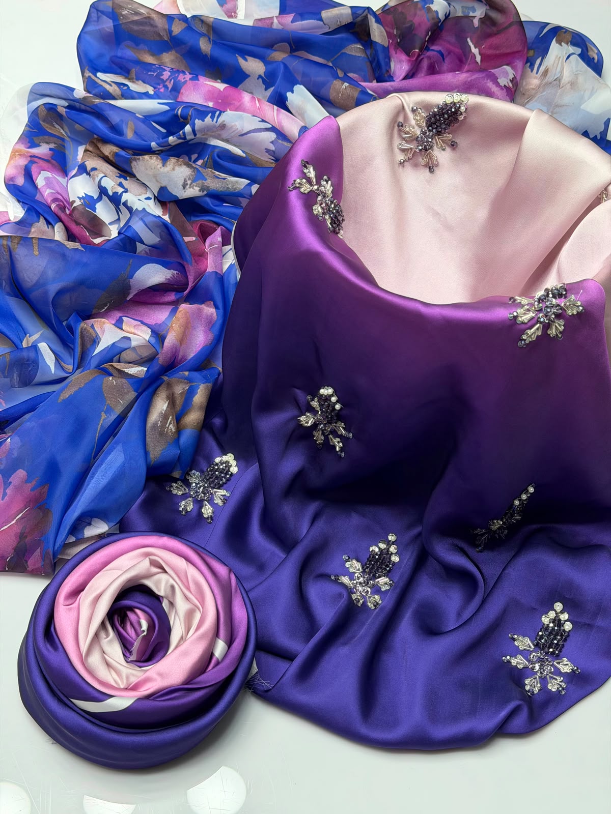 Shamoze silk Digital tye 'N' dye prints with pearls and beads