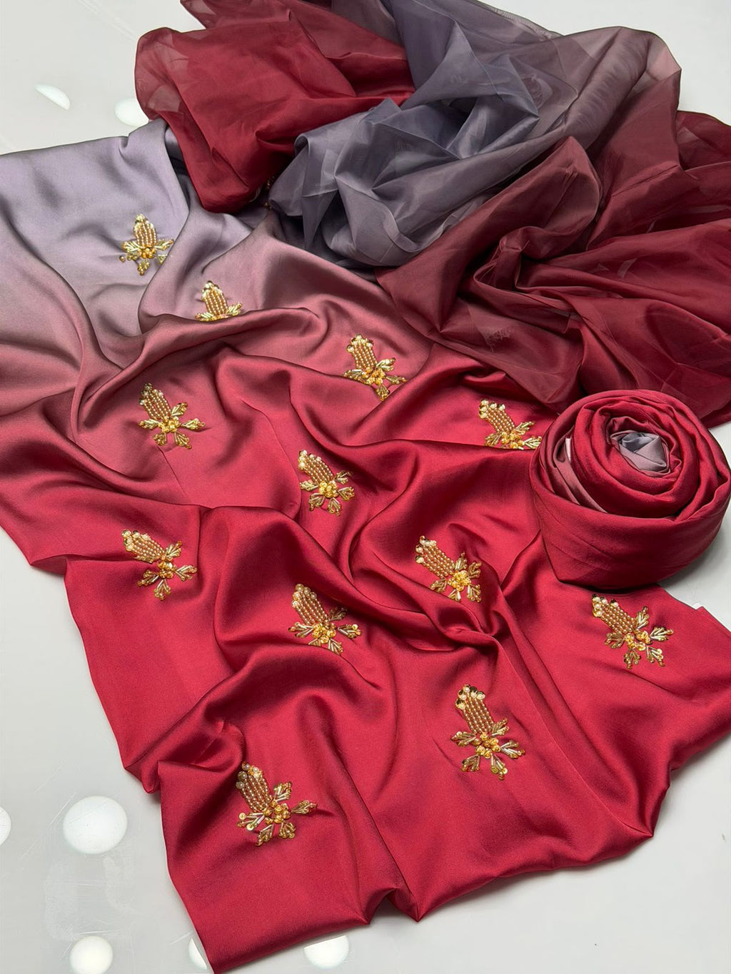 Shamoze silk Digital tye 'N' dye prints with pearls and beads