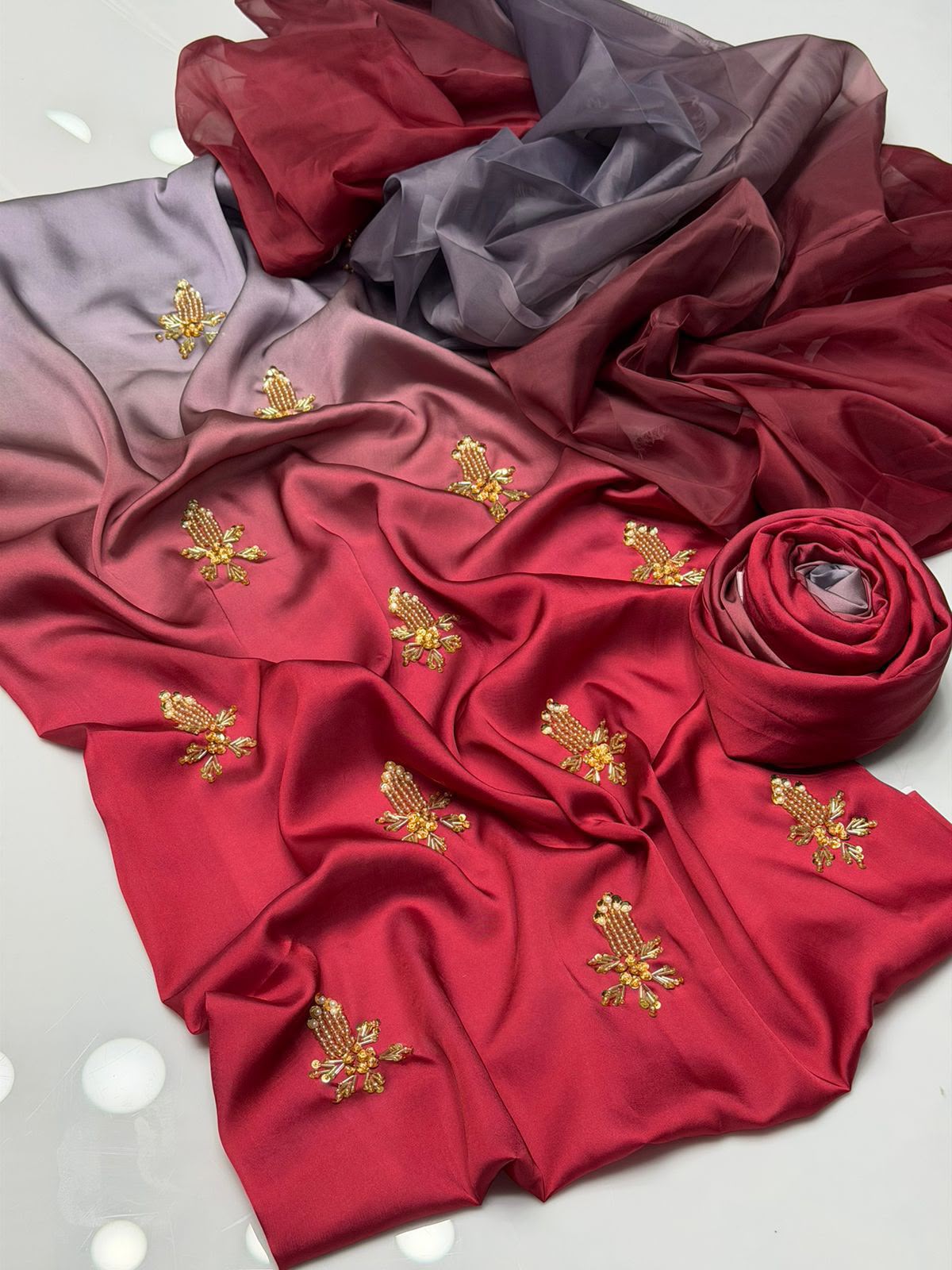 Shamoze silk Digital tye 'N' dye prints with pearls and beads