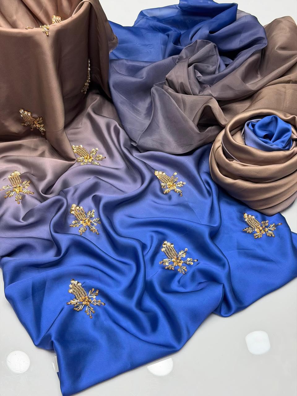 Shamoze silk Digital tye 'N' dye prints with pearls and beads